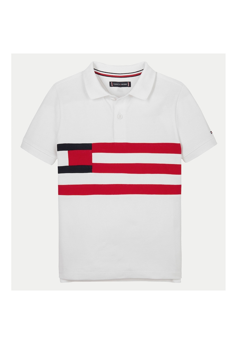 Tricou Polo Baiat - Alb/Rosu - 100% bumbac - 14Y