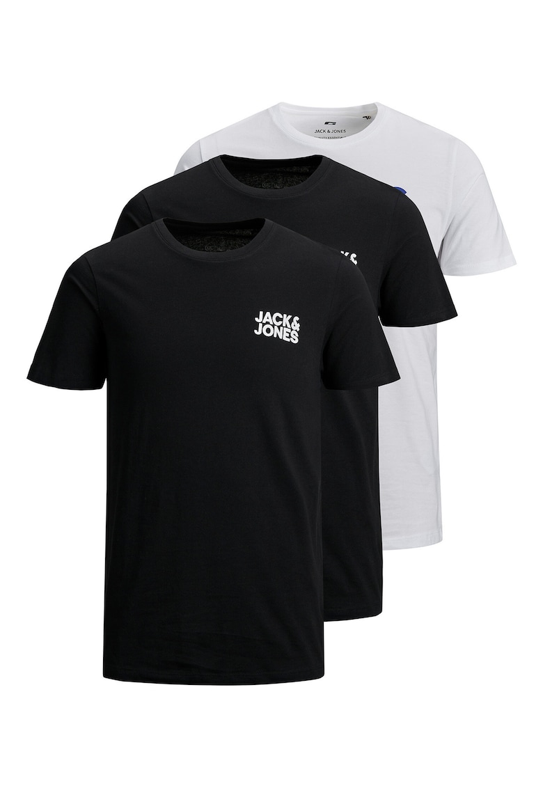 Set 3 tricouri barbati - Jack Jones - alb - negru - 100% bumbac organic