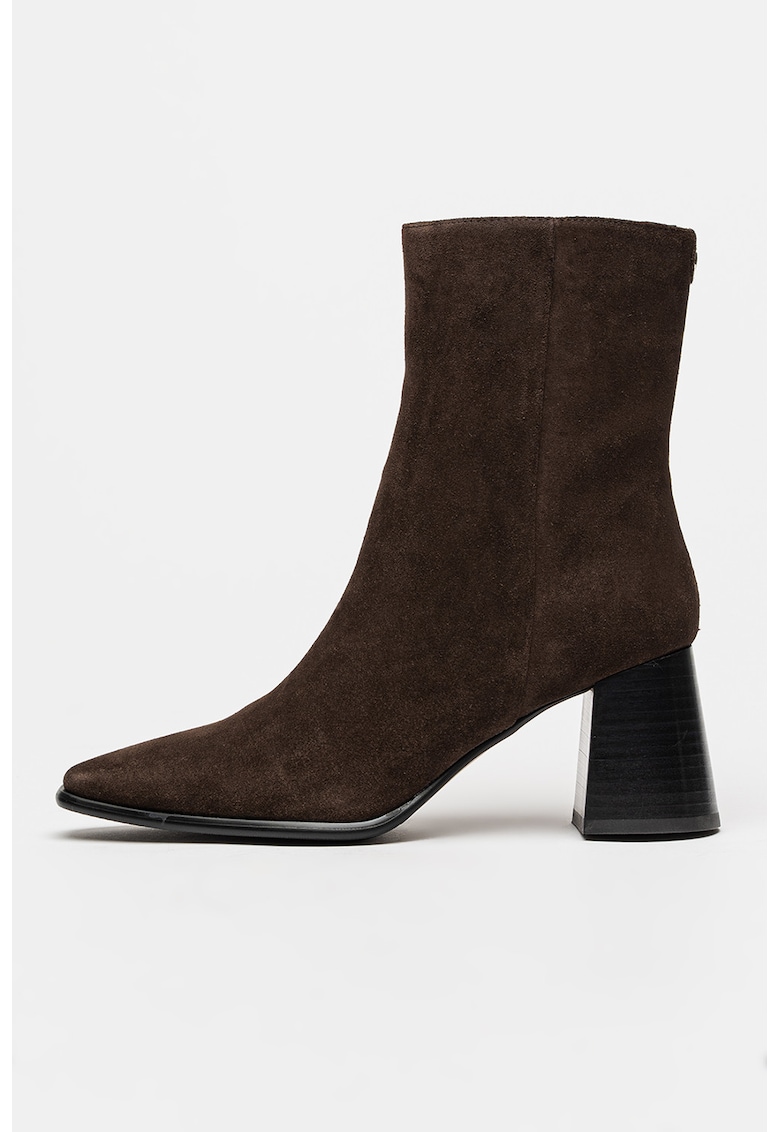 Nine West Botine din piele intoarsa cu fermoar Jade - Maro inchis