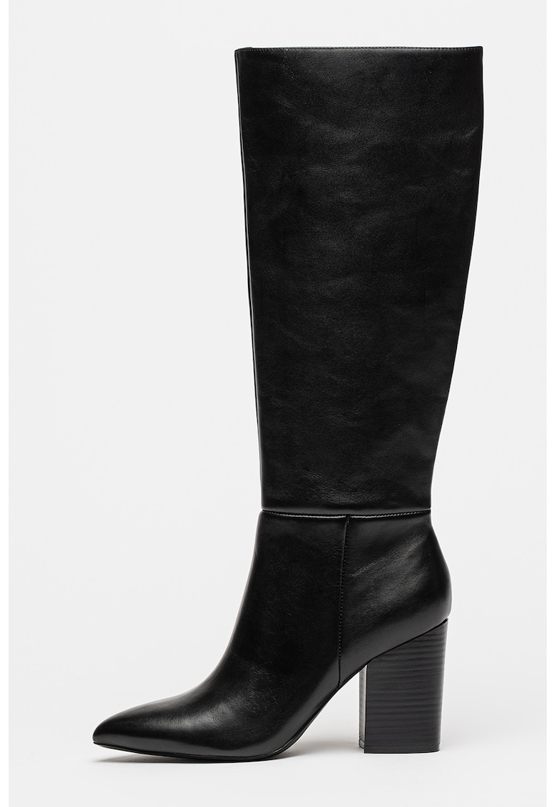 Cizme lungi din piele cu toc si fermoar