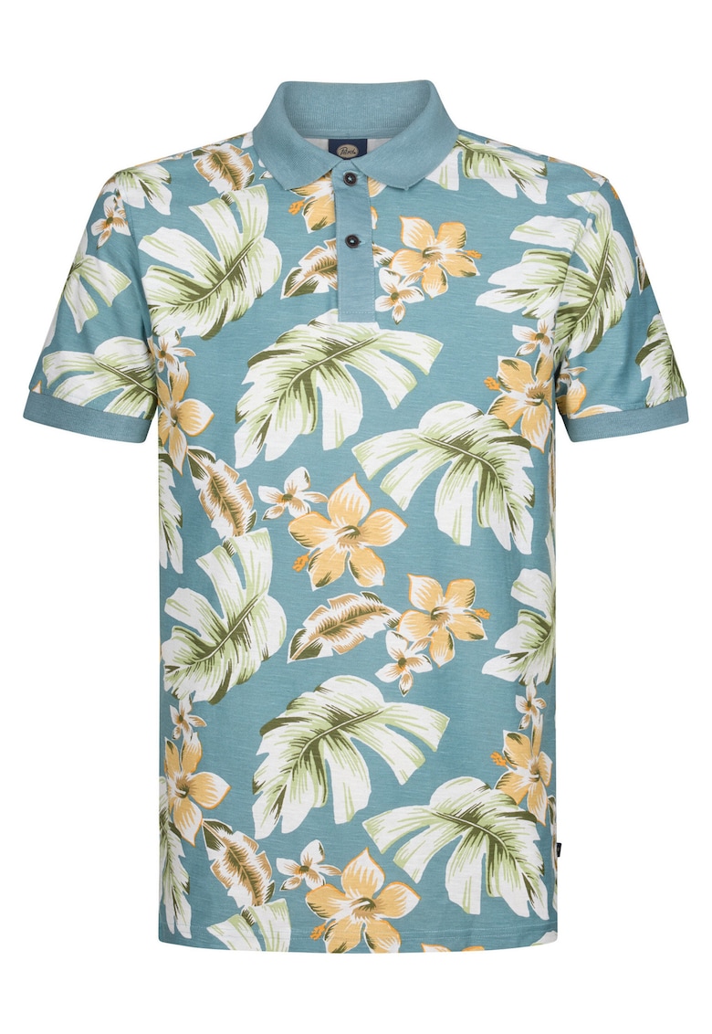 Tricou barbati - bumbac organic - albastru - model flori -