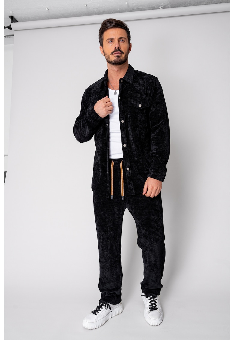 Set Camasa si pantalon lung din reiat catifelat Black 18723