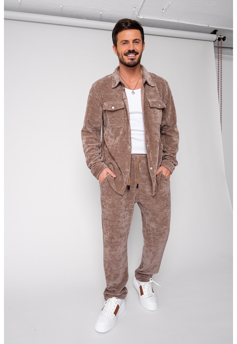 Set Camasa si pantalon lung din reiat catifelat Brown 18727