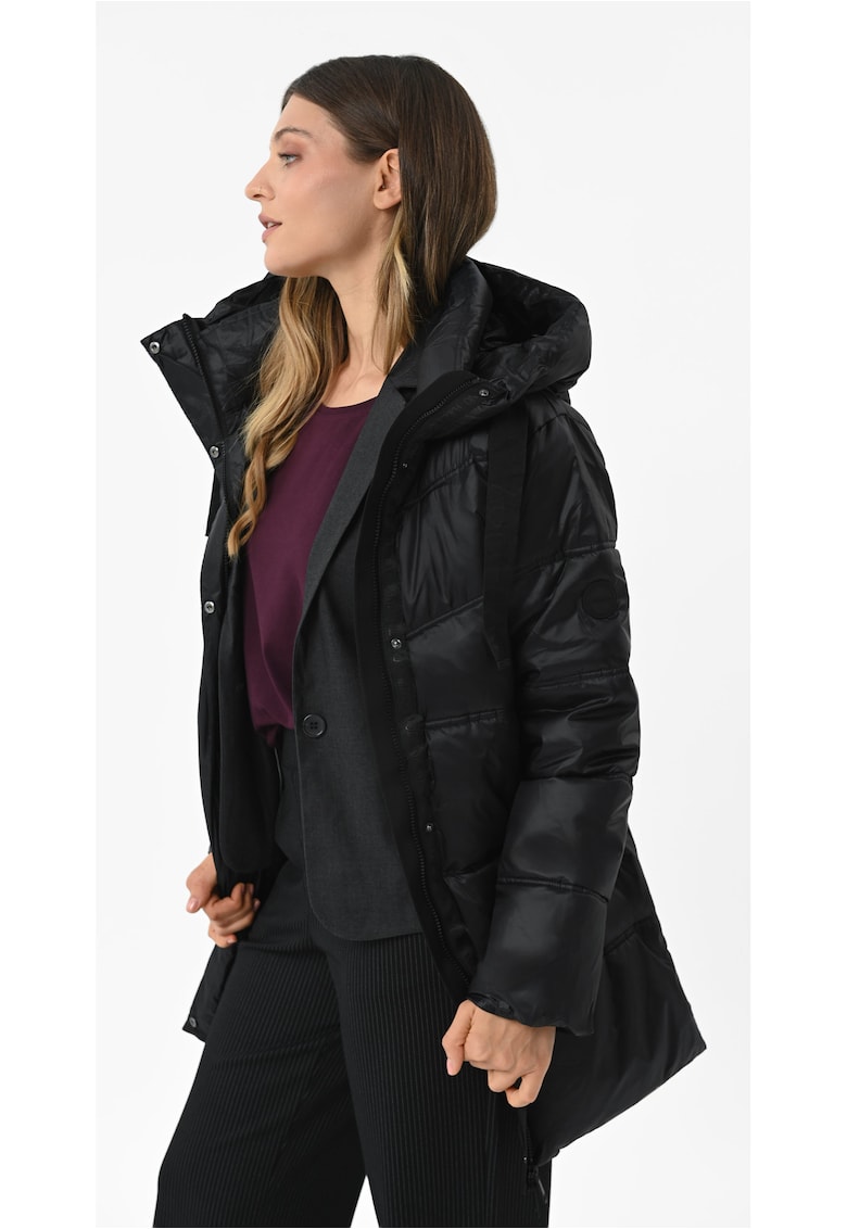 Geaca de iarna midi matlasata - guler inalt cu gluga - pentru femei - J-Kali - Neagra