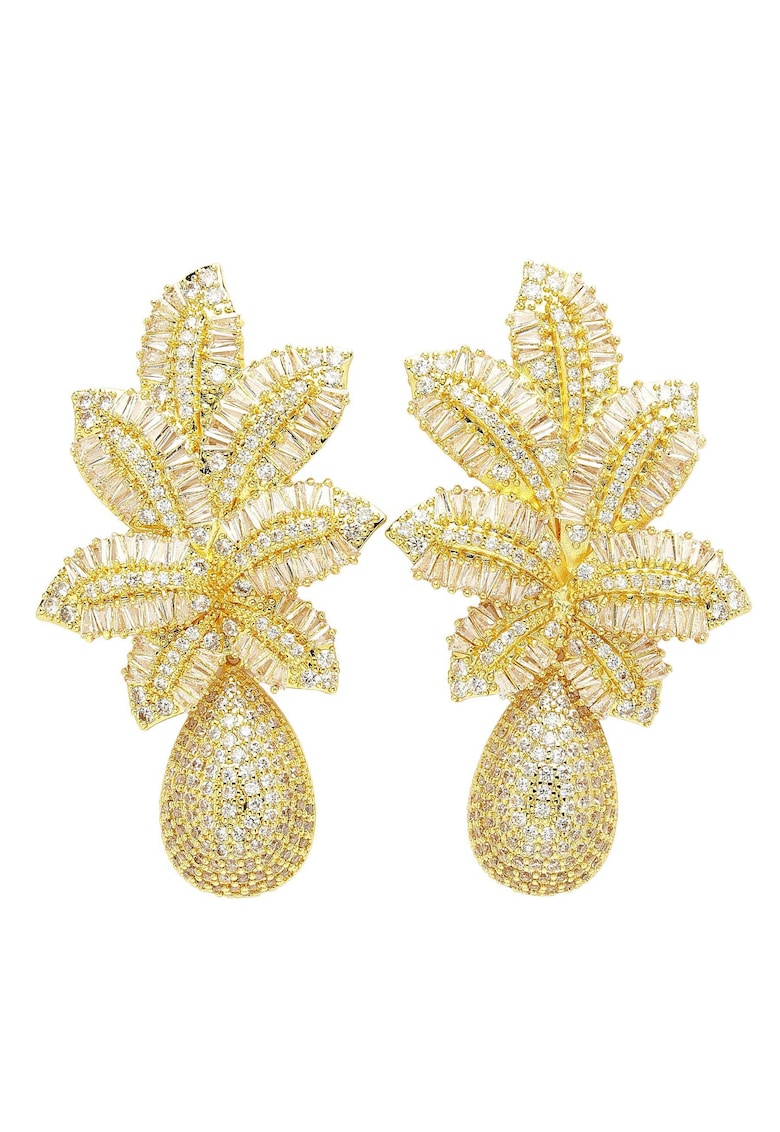 Cercei drop in forma de petale placati cu aur de 18K