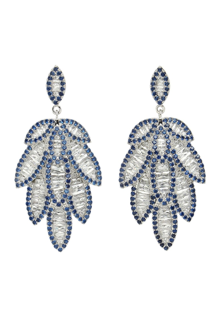 Cercei drop decorati cu zirconia albastra si alba