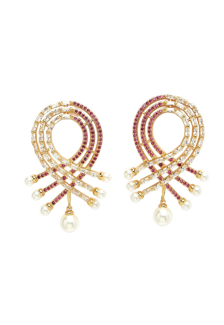 Cercei drop placati cu aur de 18K si decorati cu cristale si perle sintetice