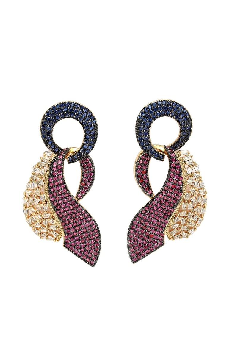 Cercei drop placati cu aur de 18K si decorati cu zirconia multicolora