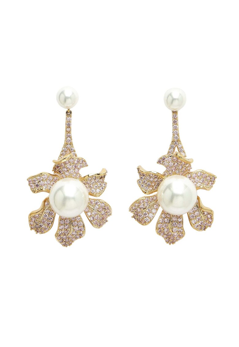 Cercei cu model floral si zirconia cubica Blooming Pearl