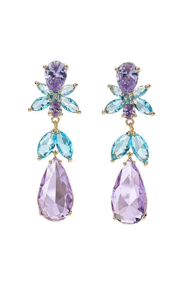 Cercei placati cu aur de 18K - model floral si pietre zirconia