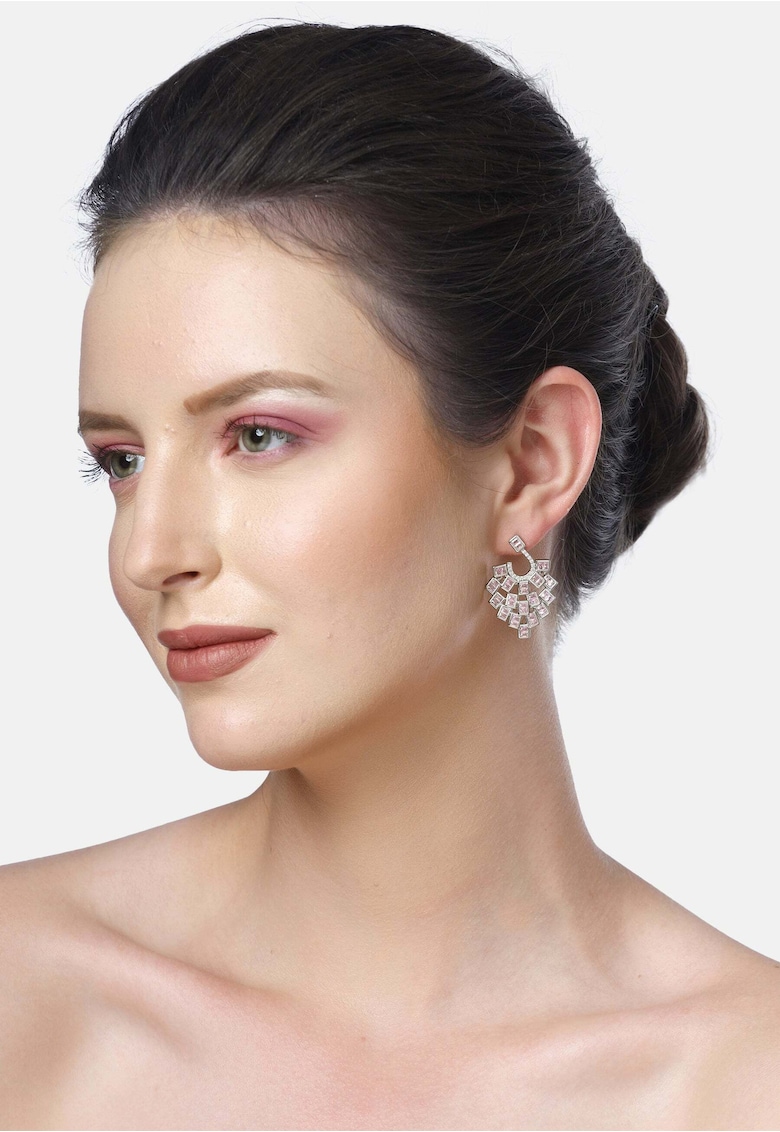 Cercei metalici cu cristale si zirconia cubica