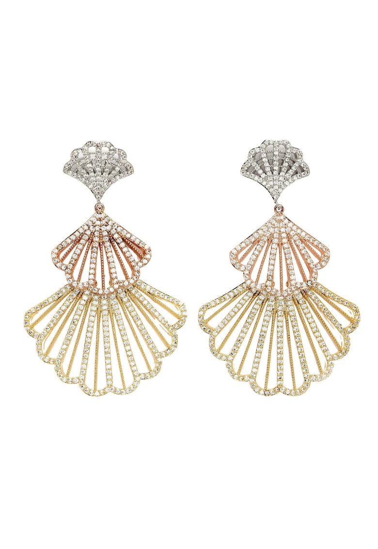Cercei lungi in forma de scoica placati cu aur de 18K Diva