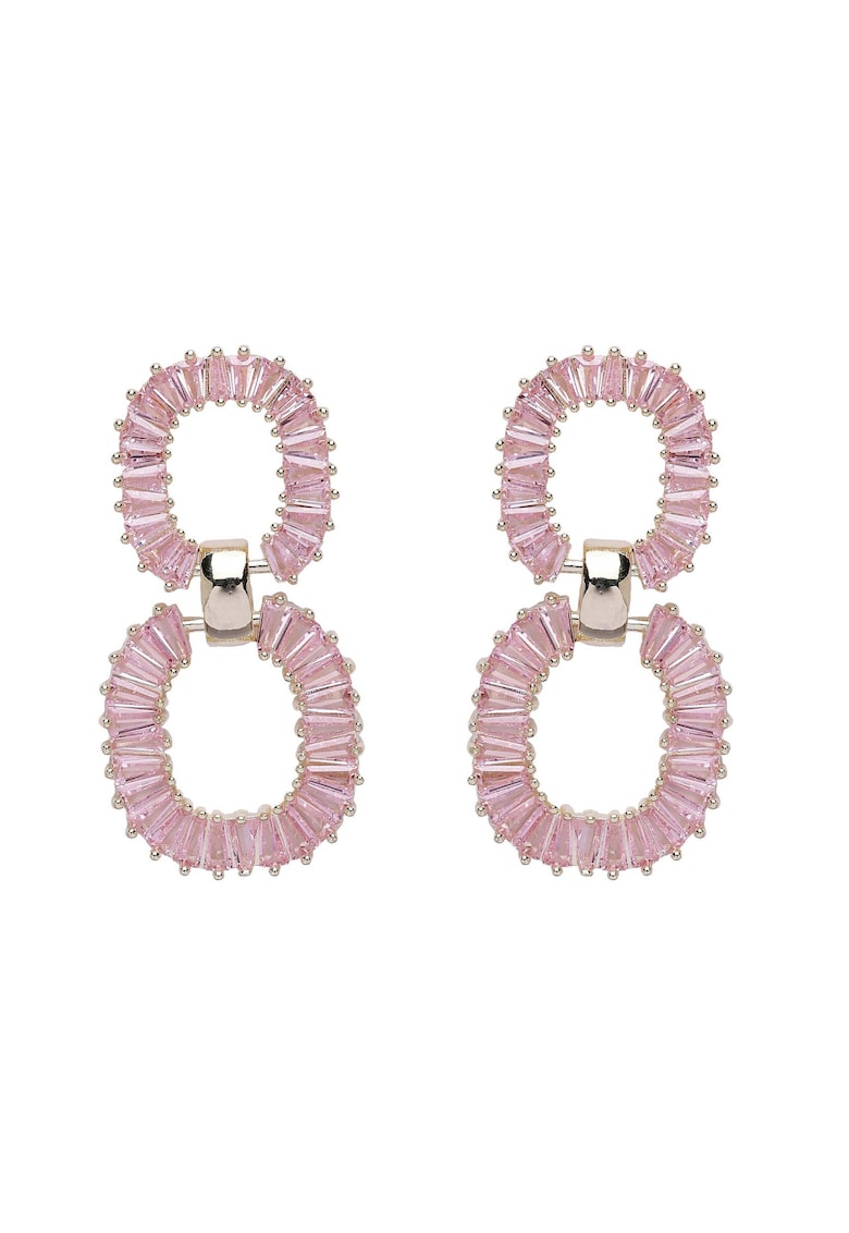 Cercei drop placati cu aur de 18K si zirconia Infinity - Roz