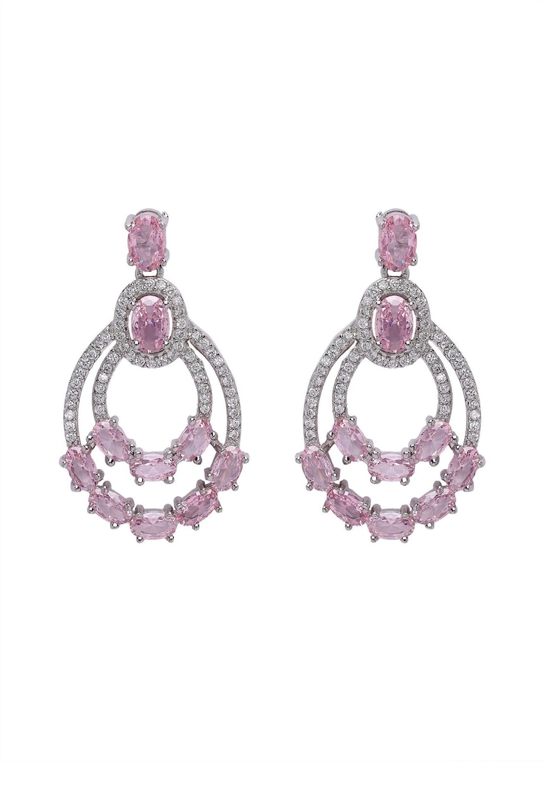 Cercei placati cu rodiu si zirconia - Roz