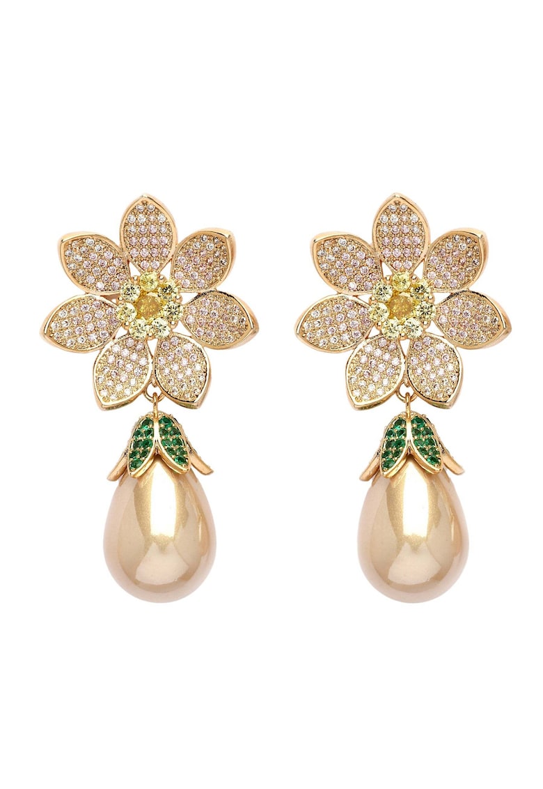 Cercei placati cu aur de 18K si decorati cu zirconia Diva