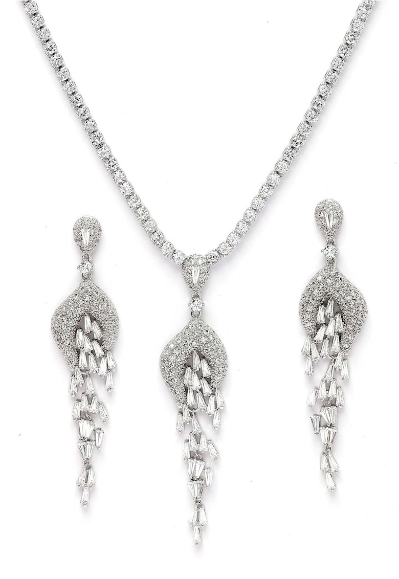 Set de cercei si colier placate cu rodiu si pietre zirconia