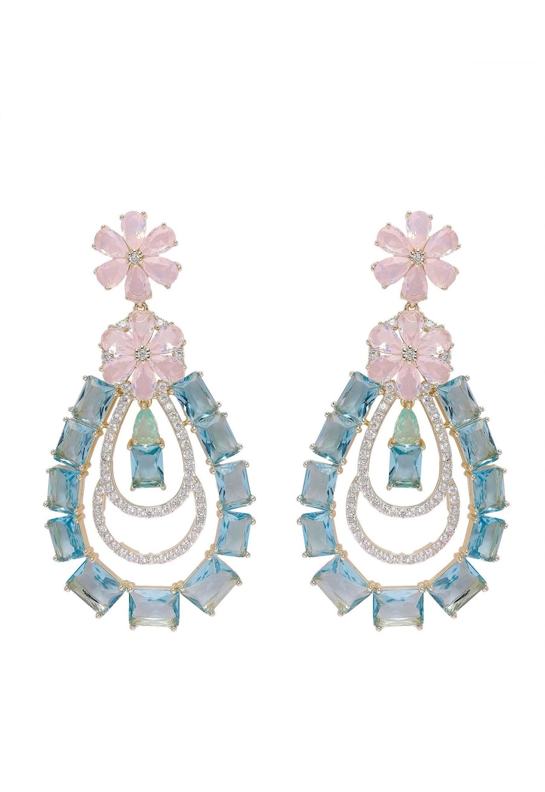 Cercei placati cu aur de 18K si cristale florale