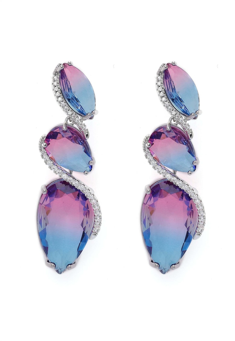 Cercei drop placati cu rodiu si cristale