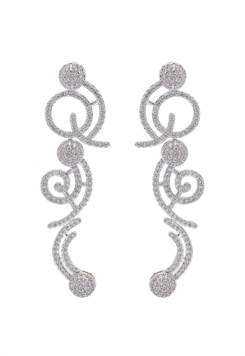 Cercei lungi placati cu rodiu si cristale