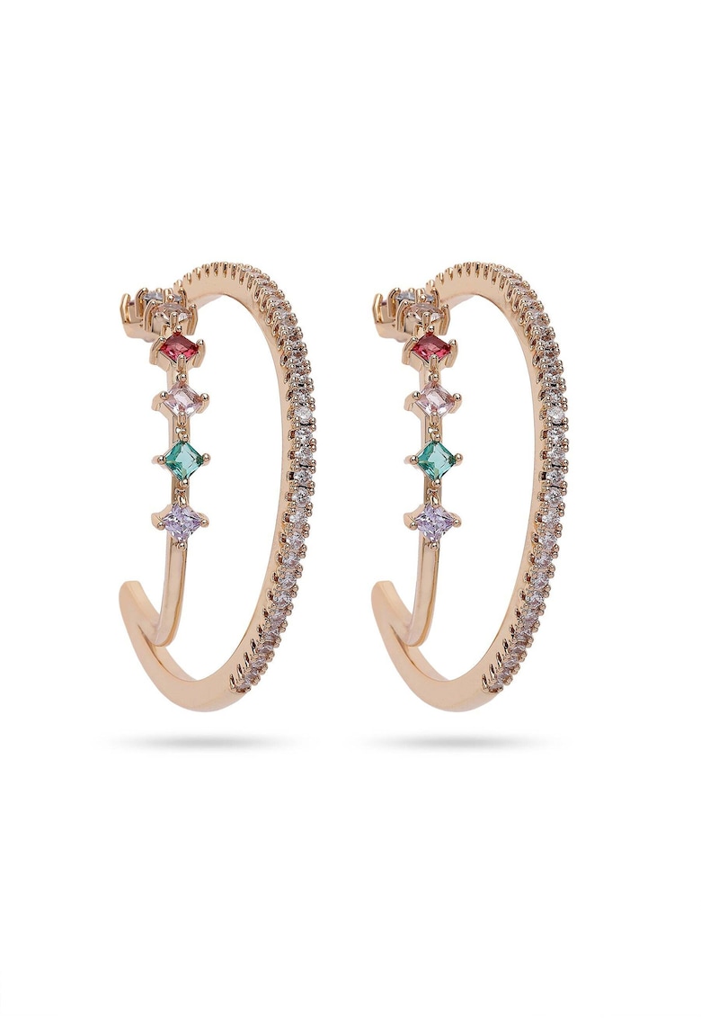 Cercei dubli rotunzi placati cu aur de 18K si cristale