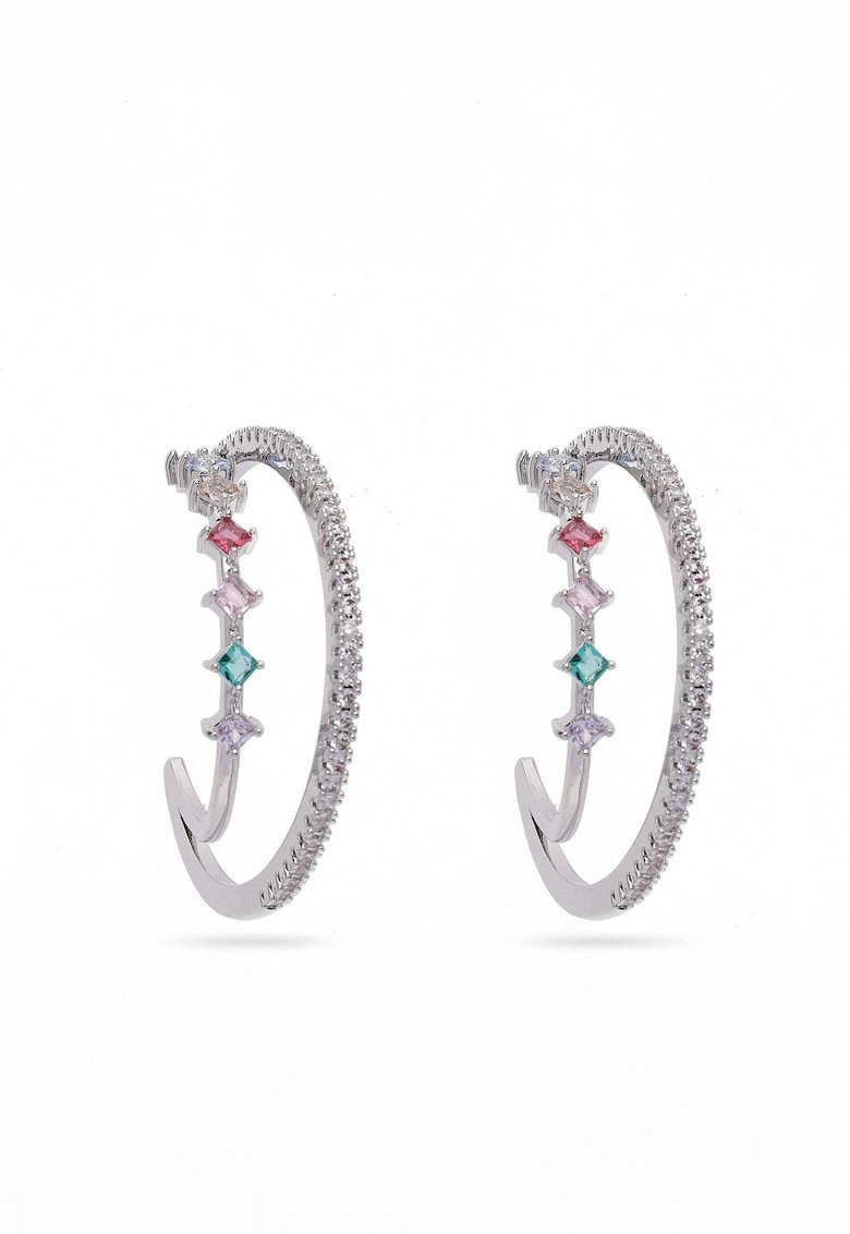 Cercei rotunzi dubli placati cu rodiu si cristale