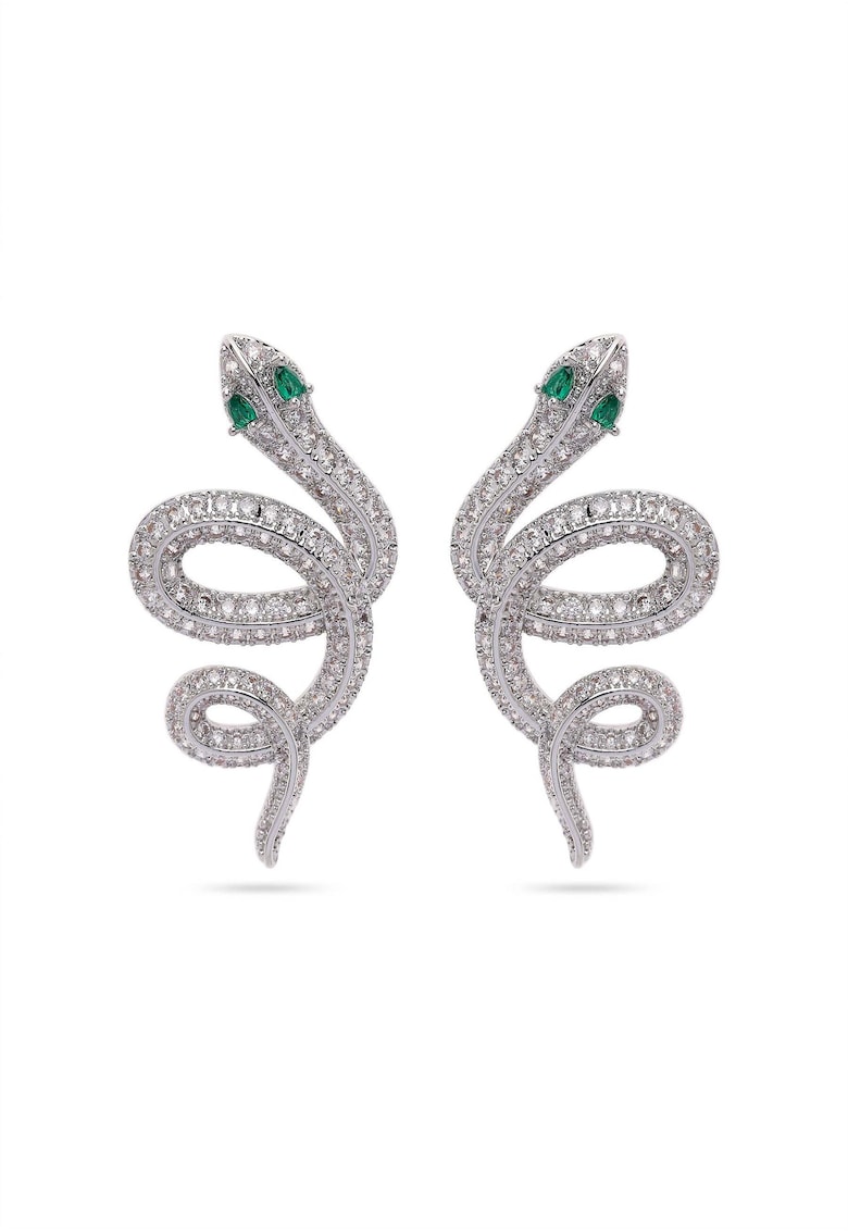 Cercei in forma de sarpe placati cu rodiu si cristale