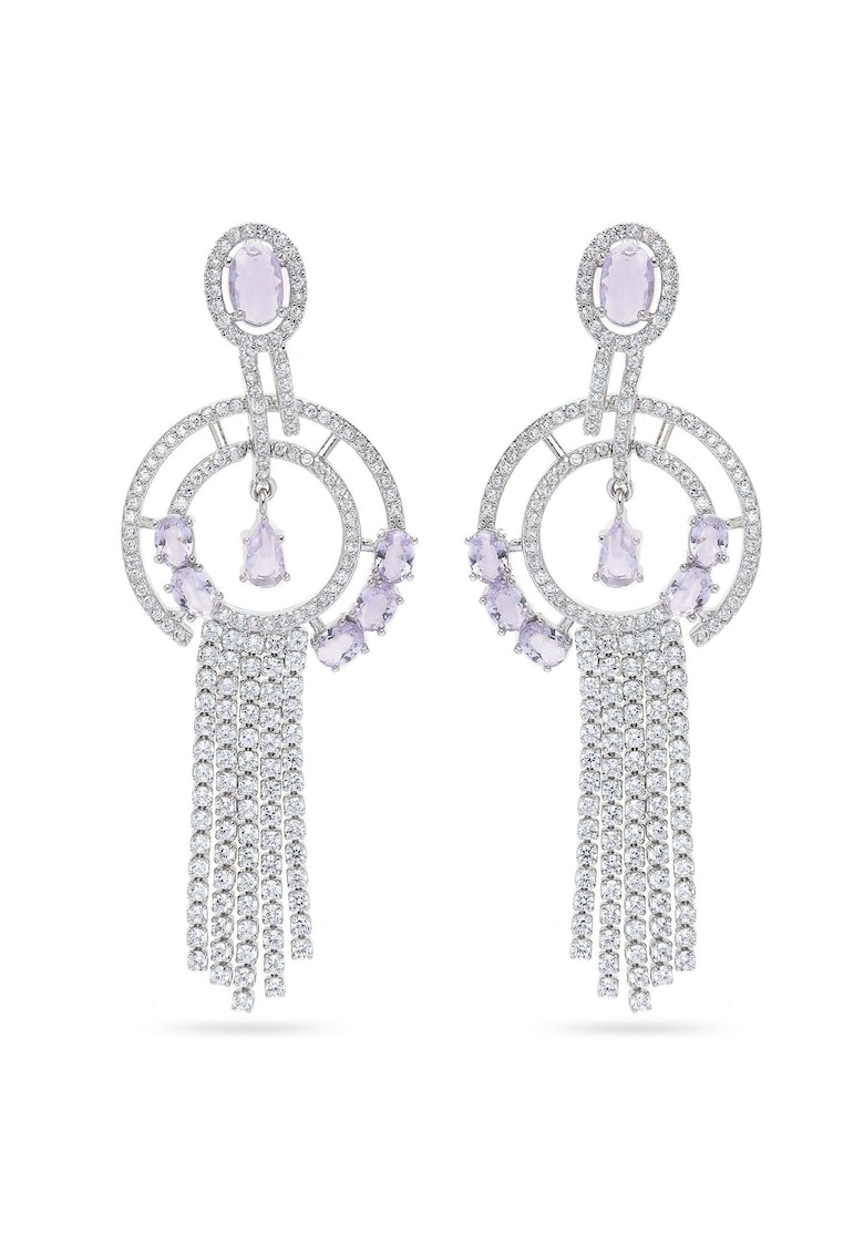 Cercei lungi placati cu rodiu si cristale