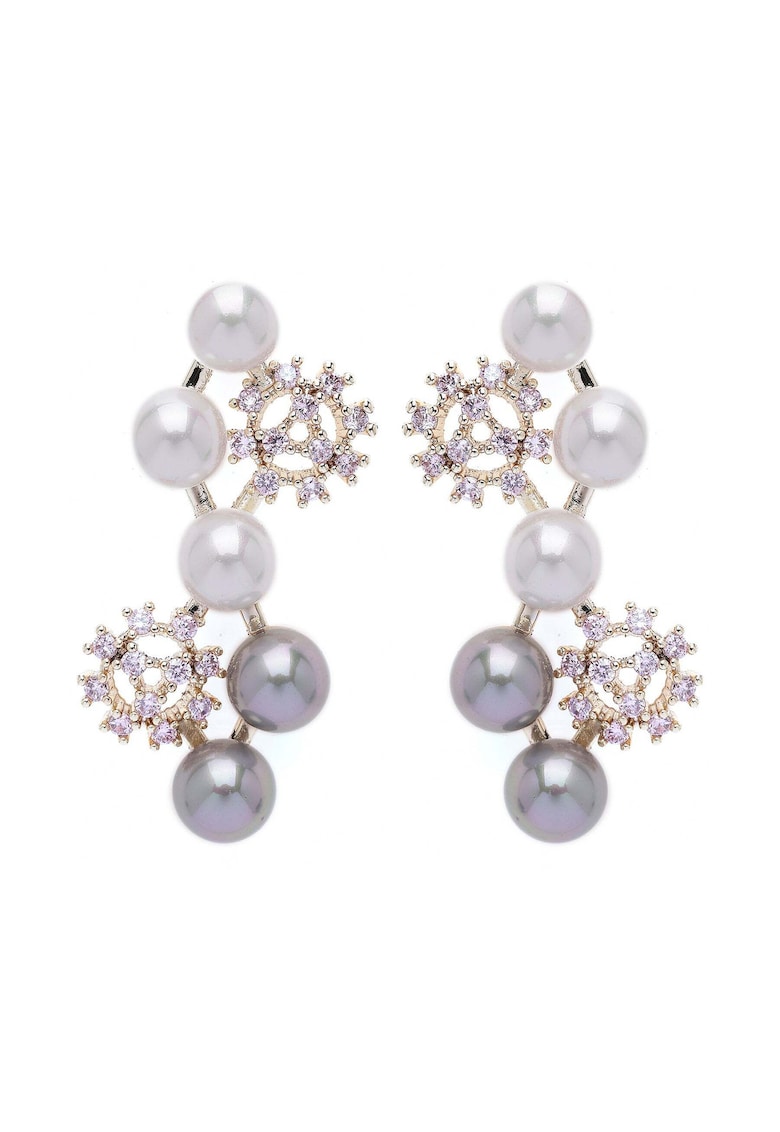 Cercei placati cu aur de 18K cu perle si cristale - Roz