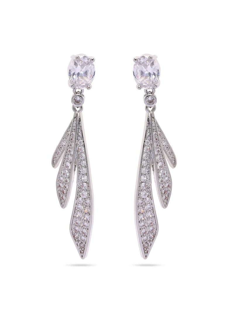 Cercei drop cu model pana si cristale