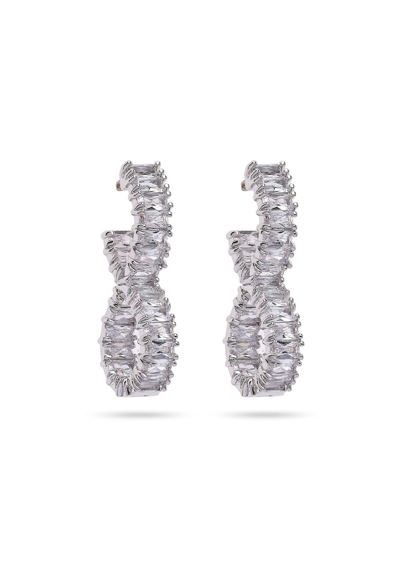 Cercei cu tija in forma de funda cu cristale - Argintiu
