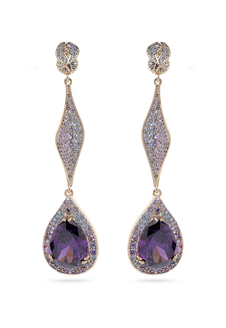 Cercei drop placati cu aur de 18K si cristal