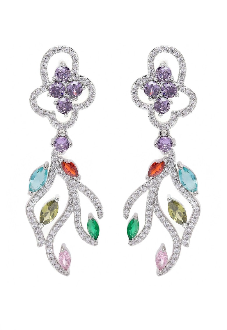 Cercei cu model floral si cristal