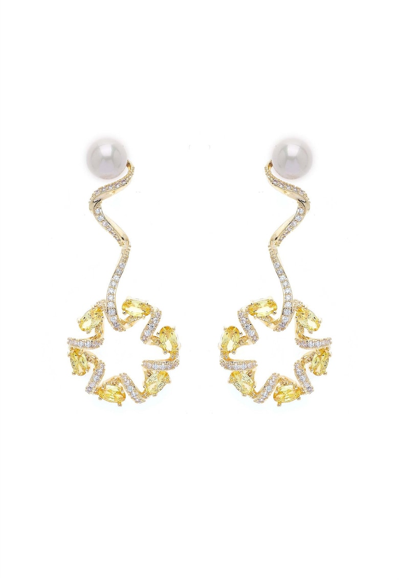 Cercei drop placati cu aur de 18K si perle sintetice