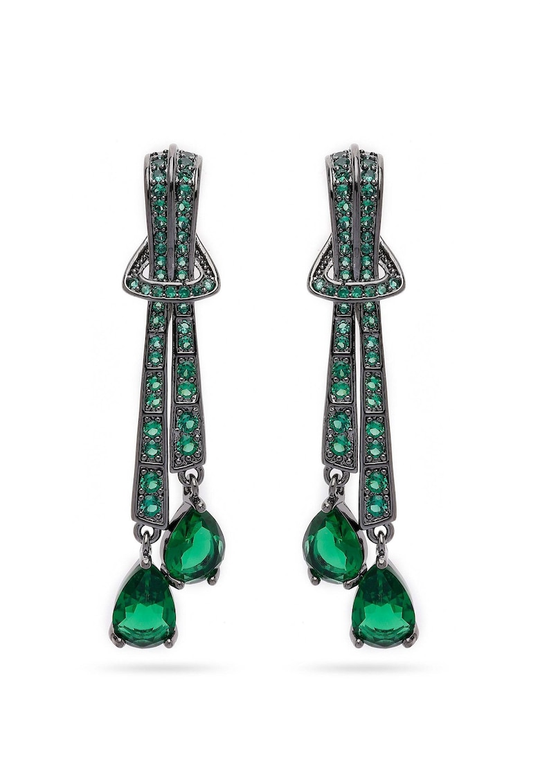 Cercei drop placati cu rodiu si zirconia