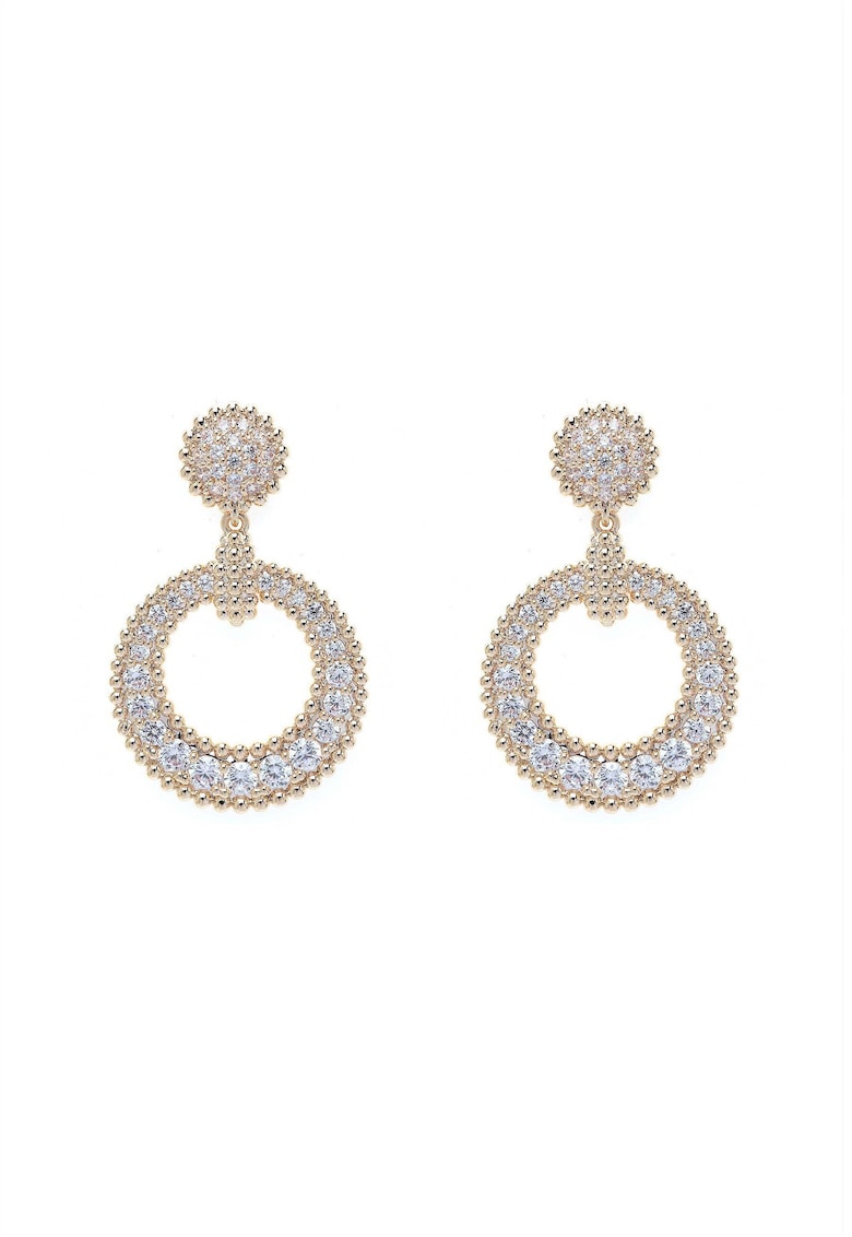 Cercei drop circulari placati cu aur de 18K