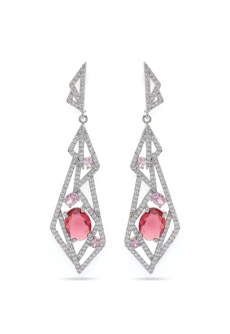 Cercei lungi cu model geometric si cristale