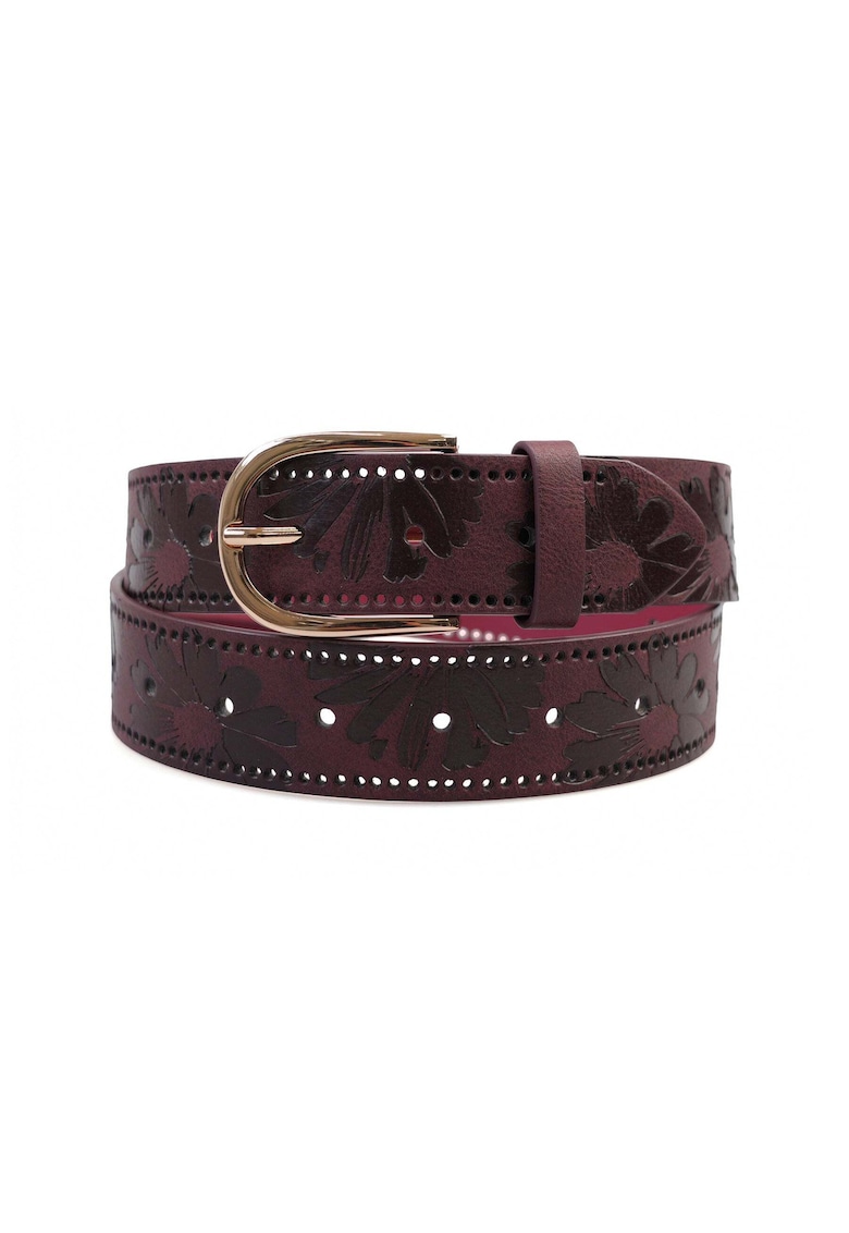 Curea din piele ecologica cu model floral - Rosu -