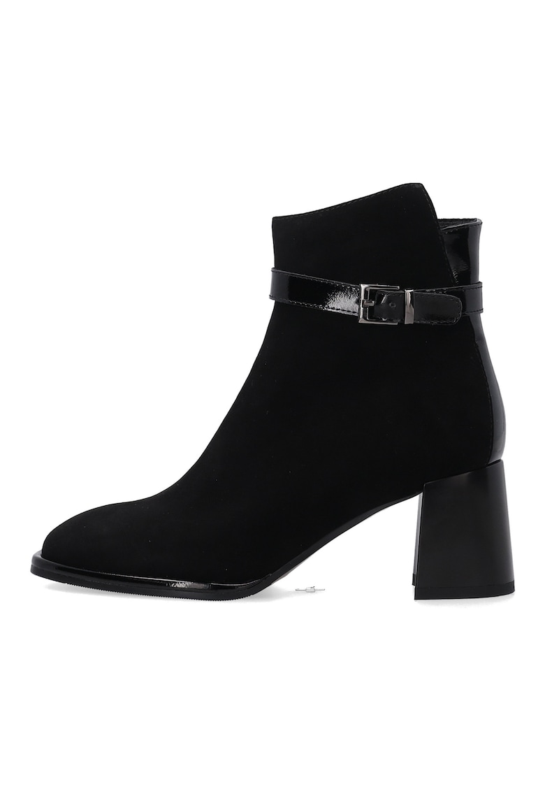 Ghete negre din piele intoarsa cu catarama decorativa 36