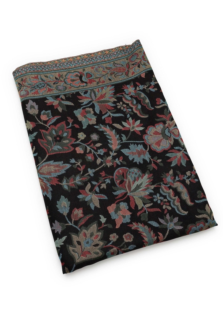 Esarfa din amestec de lana cu model floral - Alb