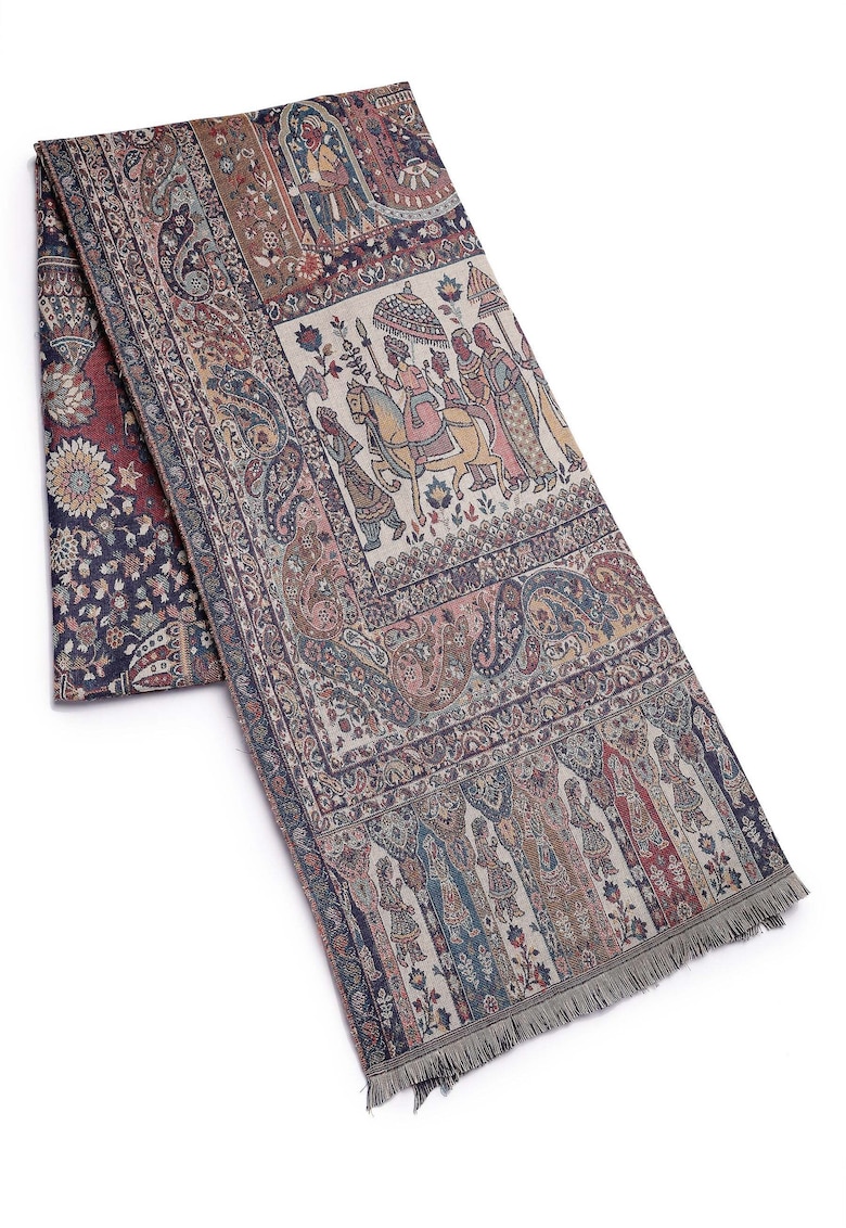 Esarfa din amestec de lana cu model etnic