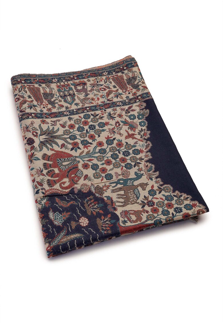 Esarfa din amestec de lana cu franjuri - Multicolor