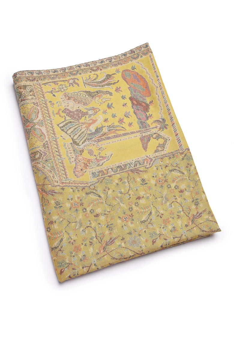 Esarfa cu model si terminatii nefinisate - Multicolor