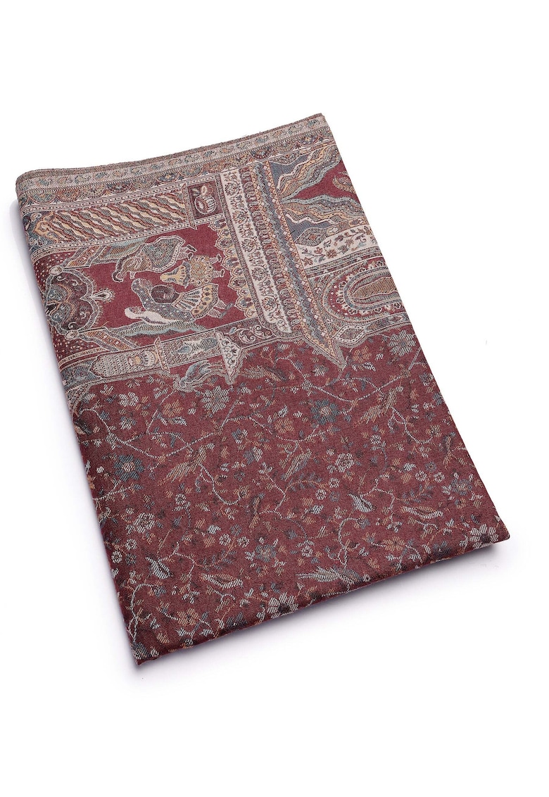 Esarfa cu model si terminatii nefinisate - Multicolor