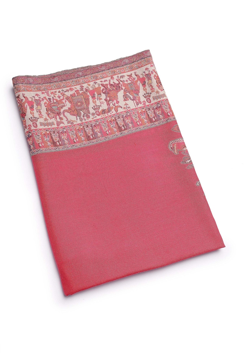 Esarfa cu model si terminatii nefinisate - Multicolor