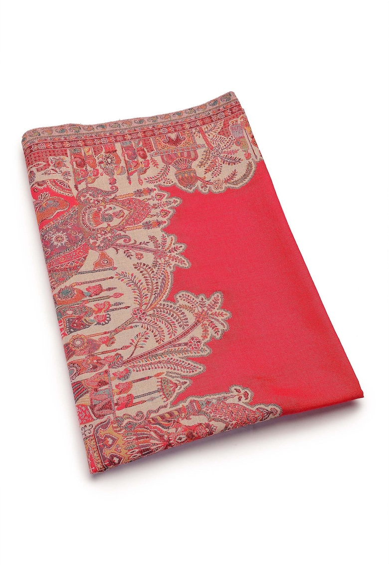 Esarfa cu model si terminatii nefinisate - Multicolor