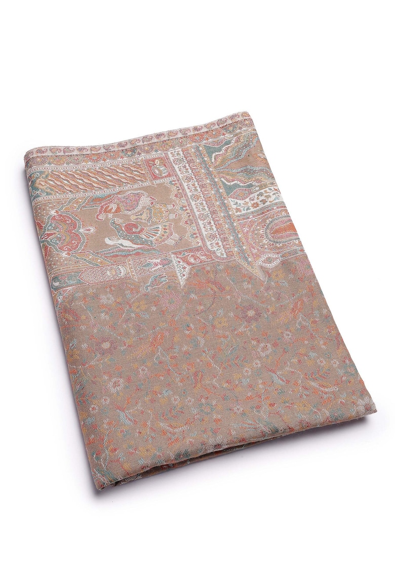 Esarfa cu model si terminatii nefinisate - Multicolor