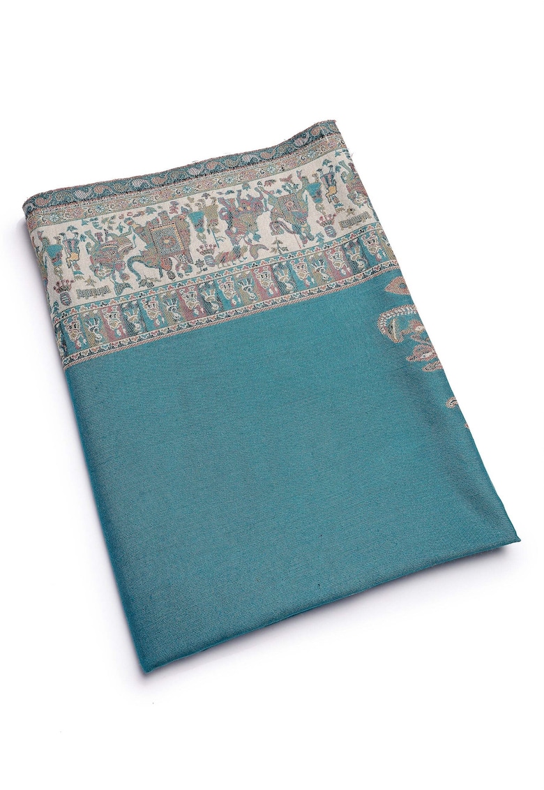 Esarfa cu model si terminatii nefinisate - Multicolor