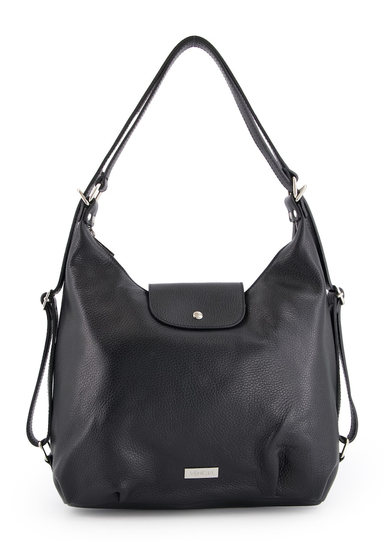 Geanta dama neagra din piele naturala - model shopper - 35x36x13cm - cu functie de rucsac