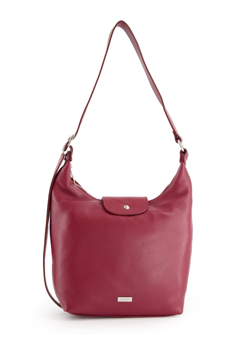 Geanta de umar din piele naturala - bordo - 31x24x10cm - cu 2 buzunare interioare - curea max 99cm