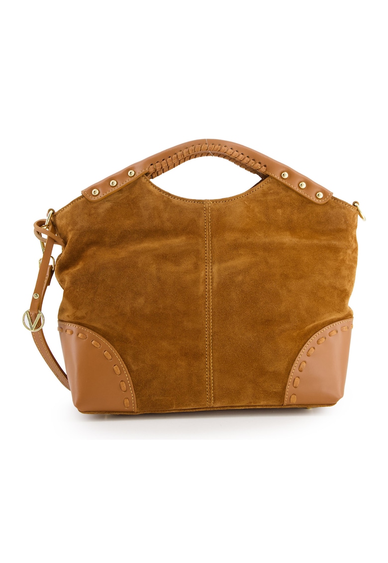 Geanta crossbody din piele intoarsa maro - dimensiuni 29x26x10cm - curea detasabila 115cm